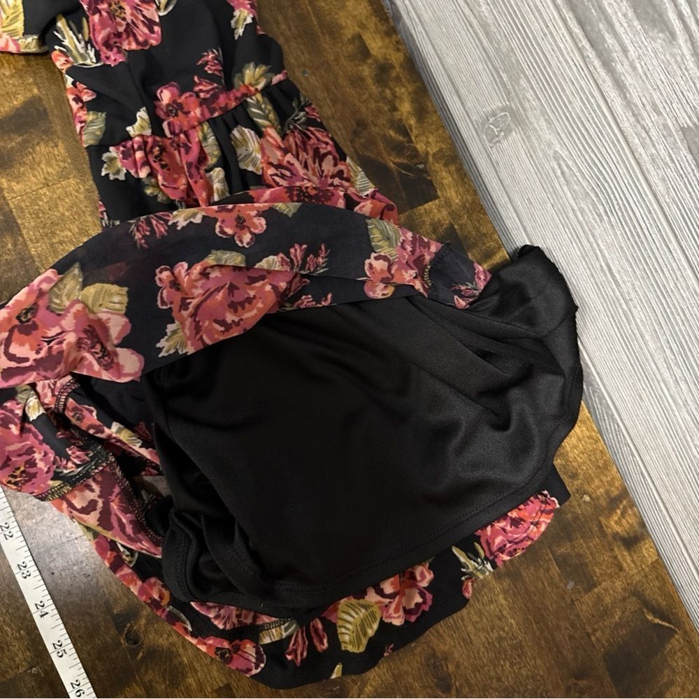 Dark Floral Y2K Babydoll Dress Size XS Black Wimsigoth Fairy Grunge Romantic - Picture 5 of 10